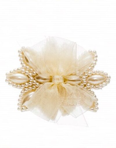 Presilha de Cabelo Infantil Bico de Pato Laço Cetim Pérolas Drilú