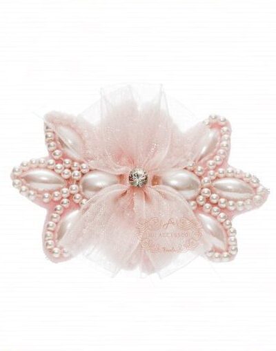 Presilha de Cabelo Infantil Bico de Pato Laço Cetim Pérolas Drilú