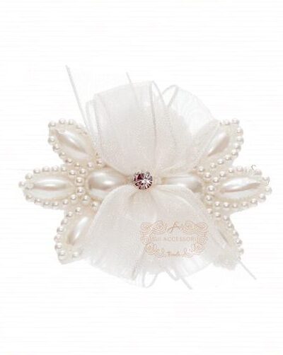 Presilha de Cabelo Infantil Bico de Pato Laço Cetim Pérolas Drilú