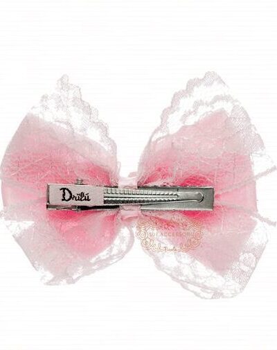 Presilha de Cabelo Infantil Bico de Pato Laço Cetim Renda Coroa em Strass Drilú