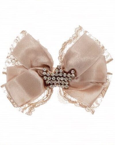 Presilha de Cabelo Infantil Bico de Pato Laço Cetim Renda Coroa em Strass Drilú