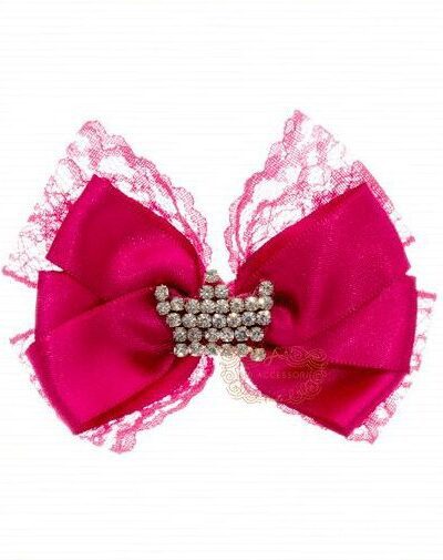 Presilha de Cabelo Infantil Bico de Pato Laço Cetim Renda Coroa em Strass Drilú