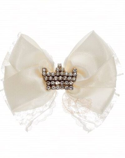 Presilha de Cabelo Infantil Bico de Pato Laço Cetim Renda Coroa em Strass Drilú