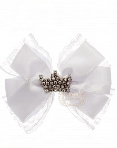Presilha de Cabelo Infantil Bico de Pato Laço Cetim Renda Coroa em Strass Drilú