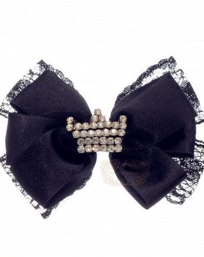 Presilha de Cabelo Infantil Bico de Pato Laço Cetim Renda Coroa em Strass Drilú