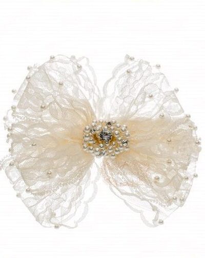 Presilha de Cabelo Infantil Bico de Pato Laço Renda Pérolas Drilú