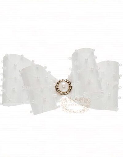 Presilha de Cabelo Infantil Bico de Pato Laço Cetim Luxo Pérola Drilú