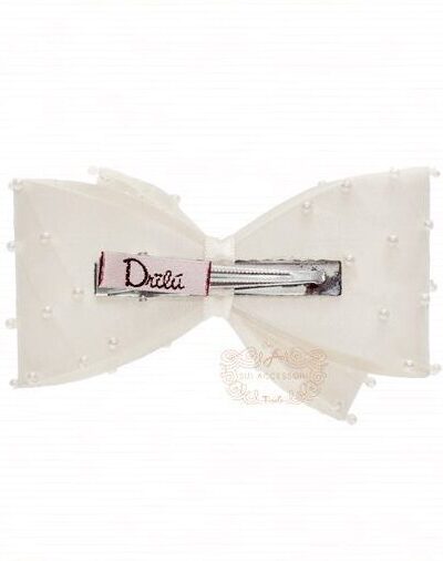Presilha de Cabelo Infantil Bico de Pato Laço Cetim Pérolas P Cores Drilú