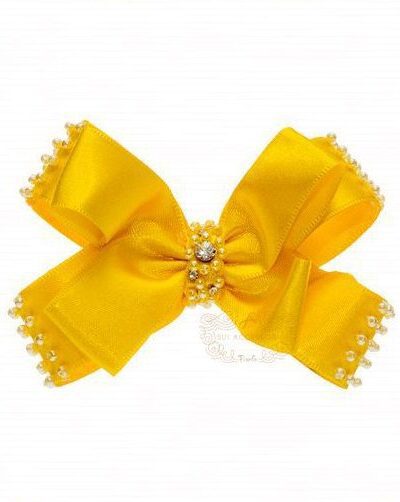 Presilha de Cabelo Infantil Bico de Pato Laço Cetim Miçangas Strass P Drilú