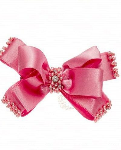 Presilha de Cabelo Infantil Bico de Pato Laço Cetim Miçangas Strass P Drilú