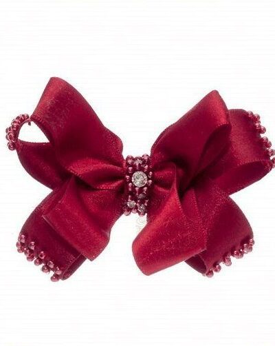 Presilha de Cabelo Infantil Bico de Pato Laço Cetim Miçangas Strass P Drilú