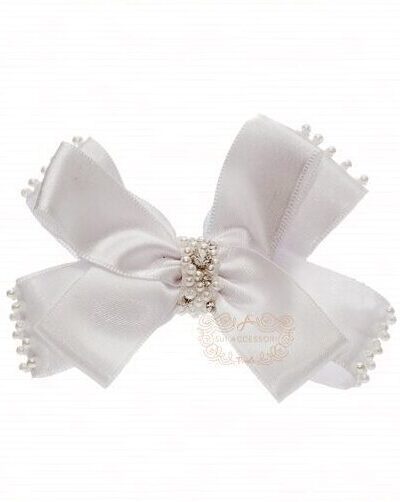 Presilha de Cabelo Infantil Bico de Pato Laço Cetim Miçangas Strass P Drilú