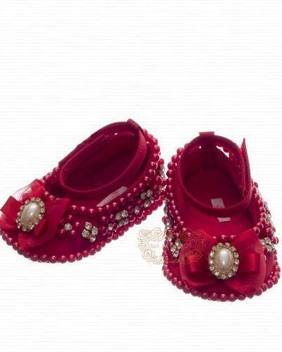 Sapatilha de Bebê Luxo Vermelha Pérola RN Roana