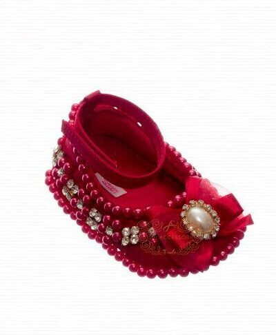 Sapatilha de Bebê Luxo Vermelha Pérola RN Roana