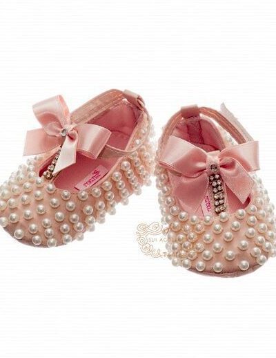Sapatinho de Bebê Luxo Tafetá e Pérolas Roana