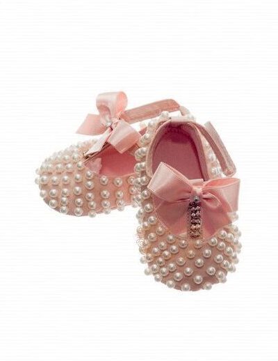 Sapatinho de Bebê Luxo Tafetá e Pérolas Roana